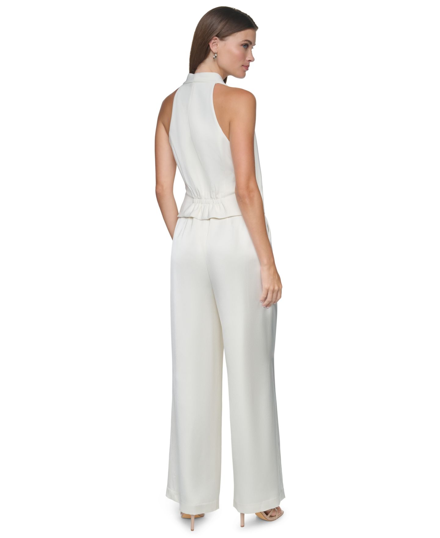 Женский комбинезон Halston Halter V-Neck Wide-Leg Jumpsuit, цвет: Состаренный белый — фото 5