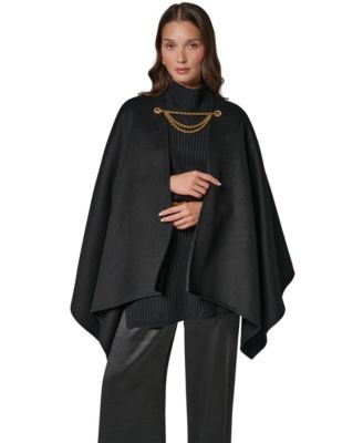 Women's Wool-Blend Chain-Closure Cape Coat