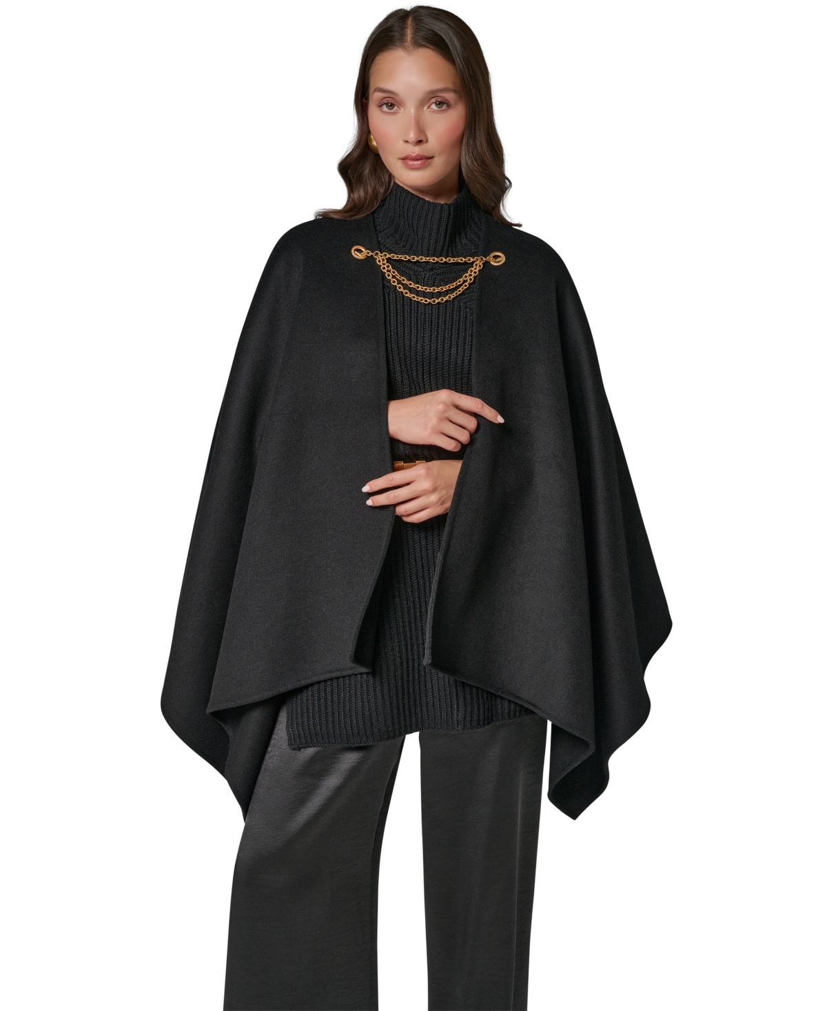 Donna Karan New York Women's Wool-Blend Chain-Closure Cape Coat