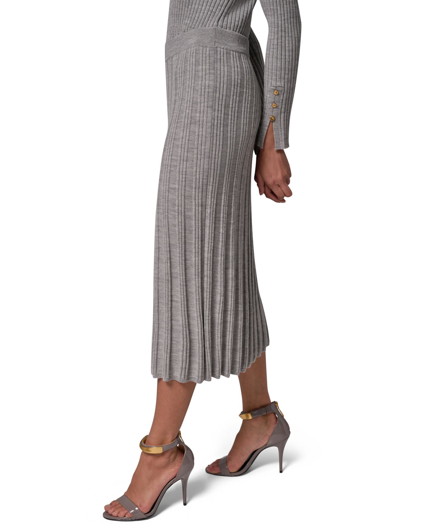 Женская юбка Donna Karan New York Rib Stitch High-Waisted A-Line Wool, цвет: Светлый меланжевый серый — фото 4
