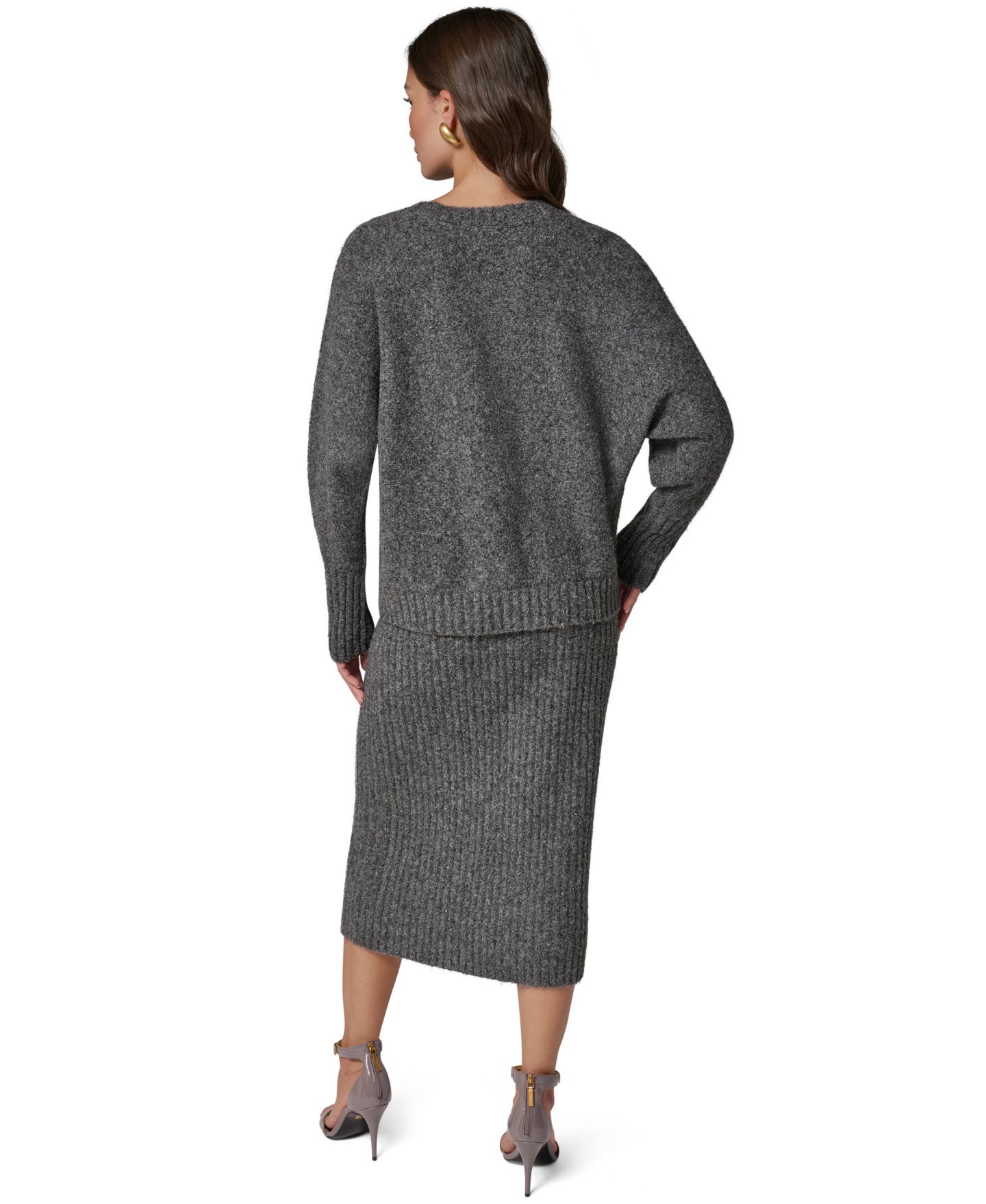 Женский свитер Donna Karan New York Drop-Shoulder Loose-Fit Crewneck, цвет: Меланжевый угольный — фото 8