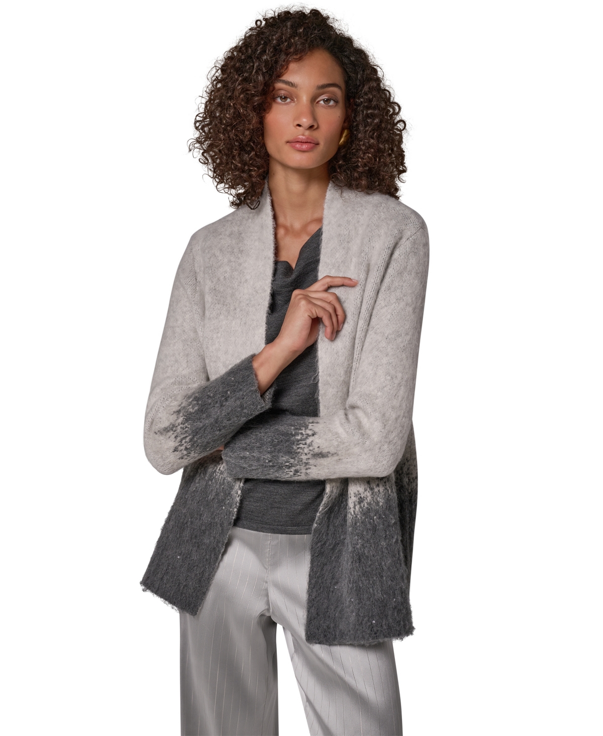 Donna Karan New York Women's Oversized Open-Front Ombre Cardigan - Grey Ombre