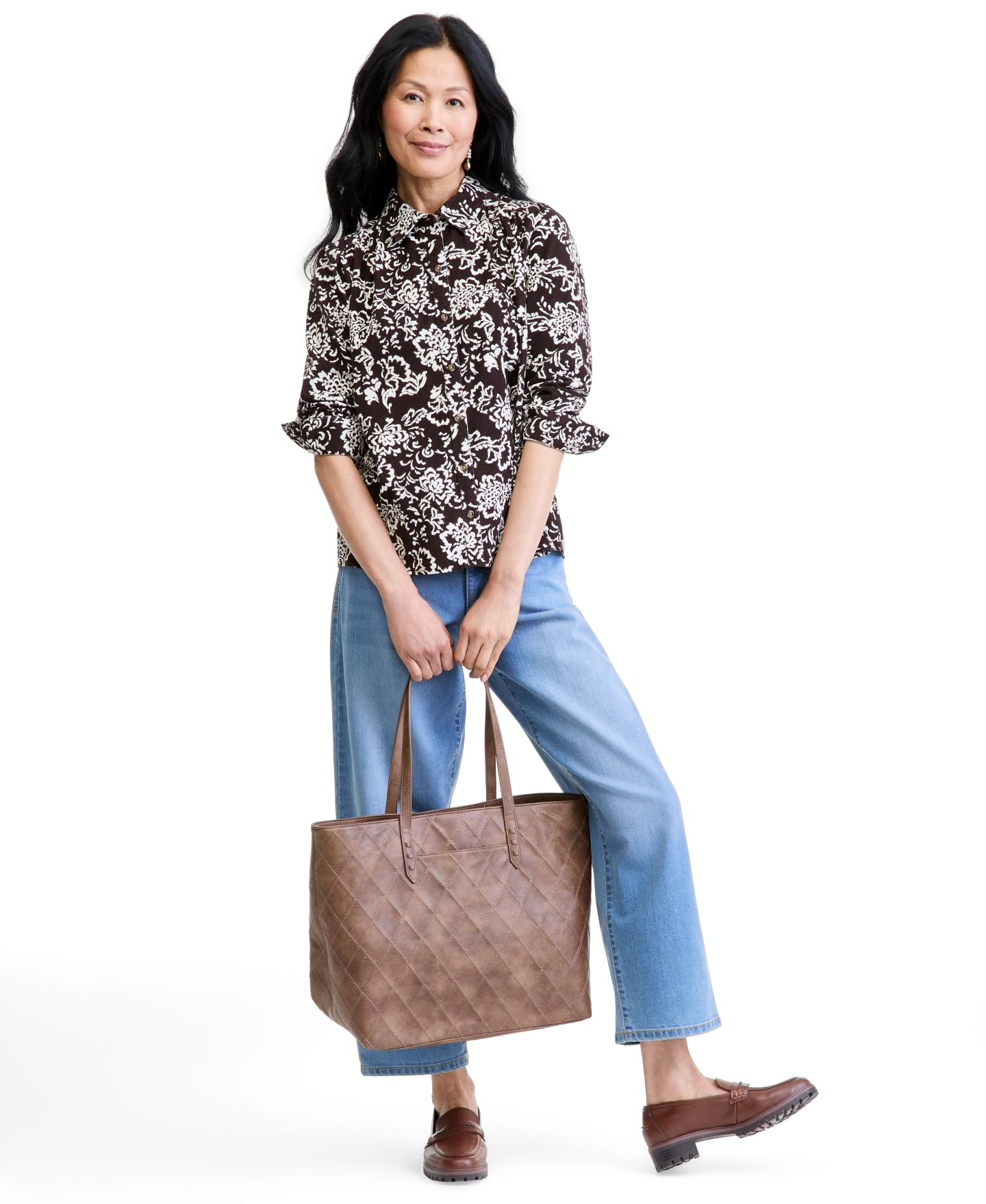 Женская блузка Style & Co Printed Corduroy Long-Sleeve, цвет: Small Ikat Coco — фото 2
