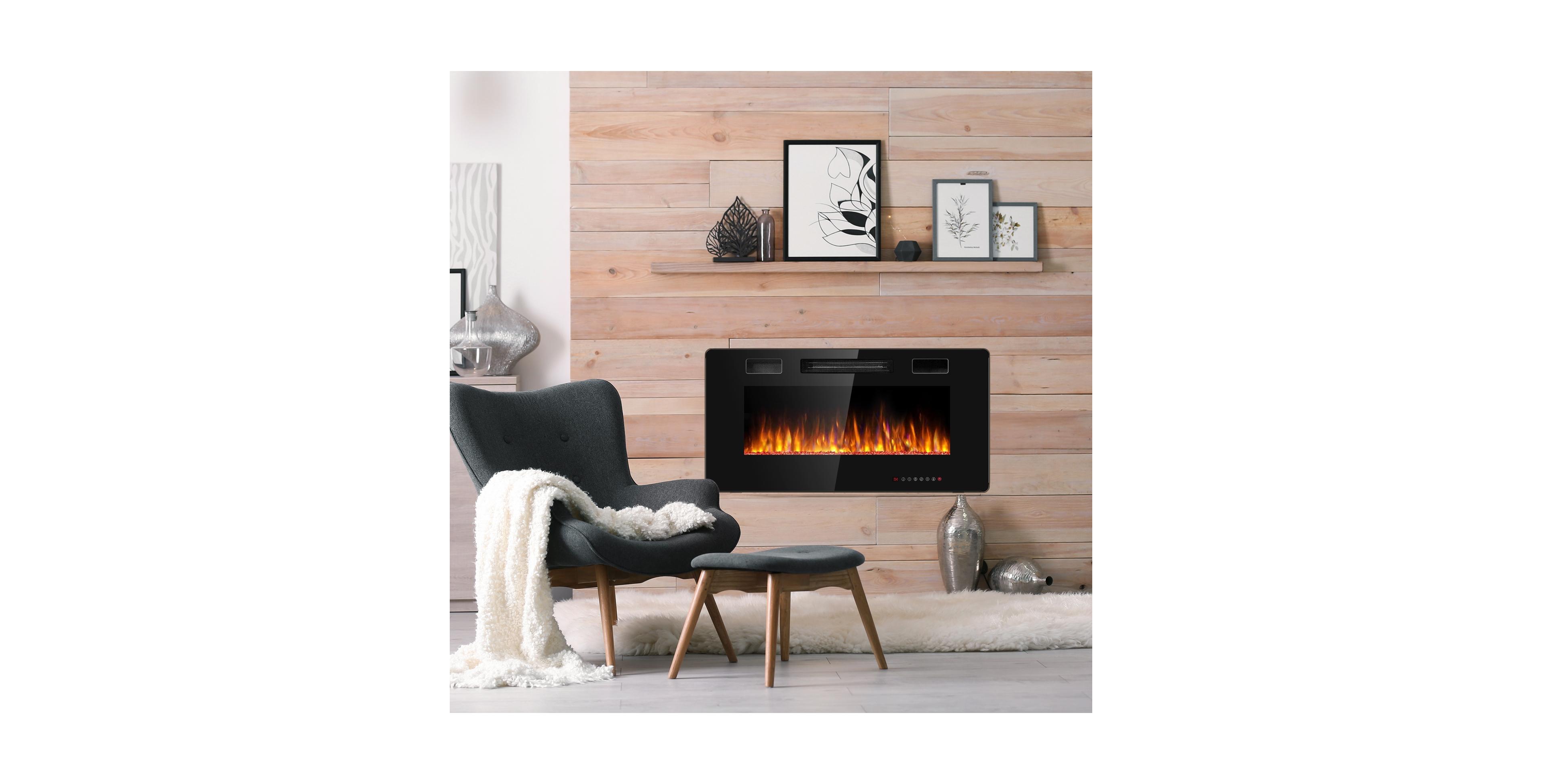 Boyel Living 36 Inch Ultra Thin Electric Fireplace Wall Mount Recessed, 12 Flame Colors, 750 1500W Heater Timer