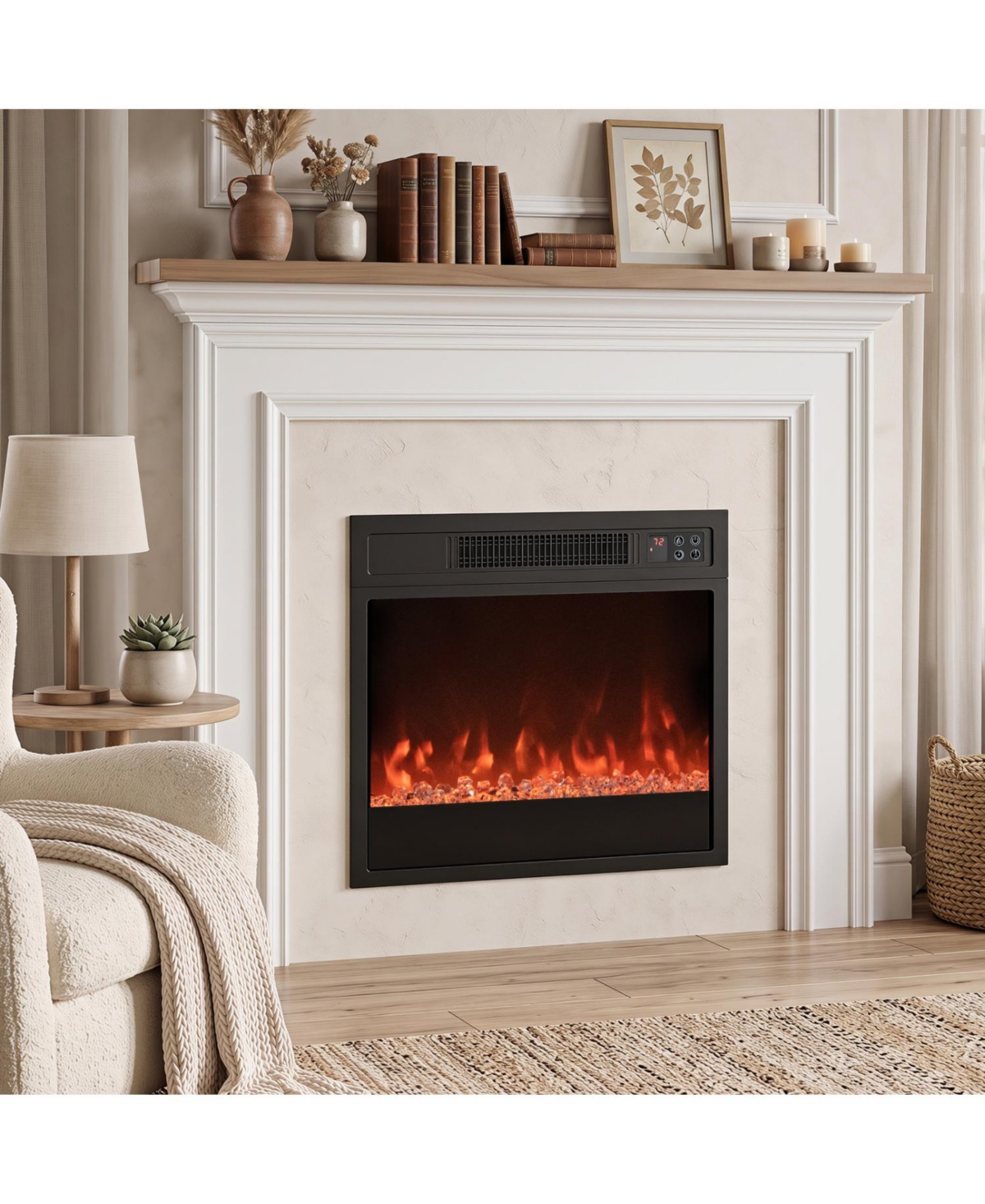 Boyel Living 5000 Btu Electric Fireplace Insert with Remote and Brightness, 750 1500W Heater