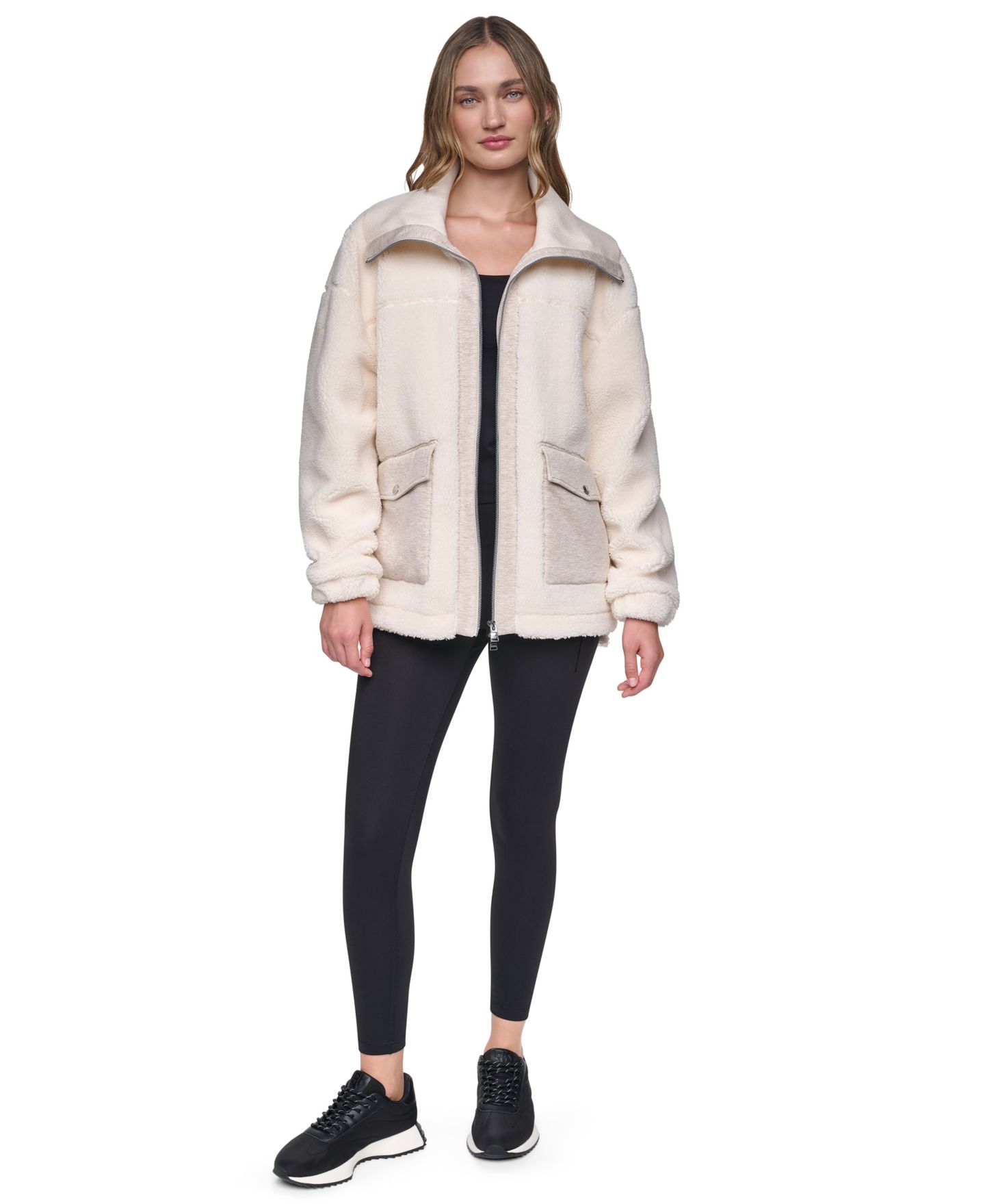 Женская куртка DKNY Sport Funnel Neck High-Low Sherpa, цвет: Сливочный — фото 2