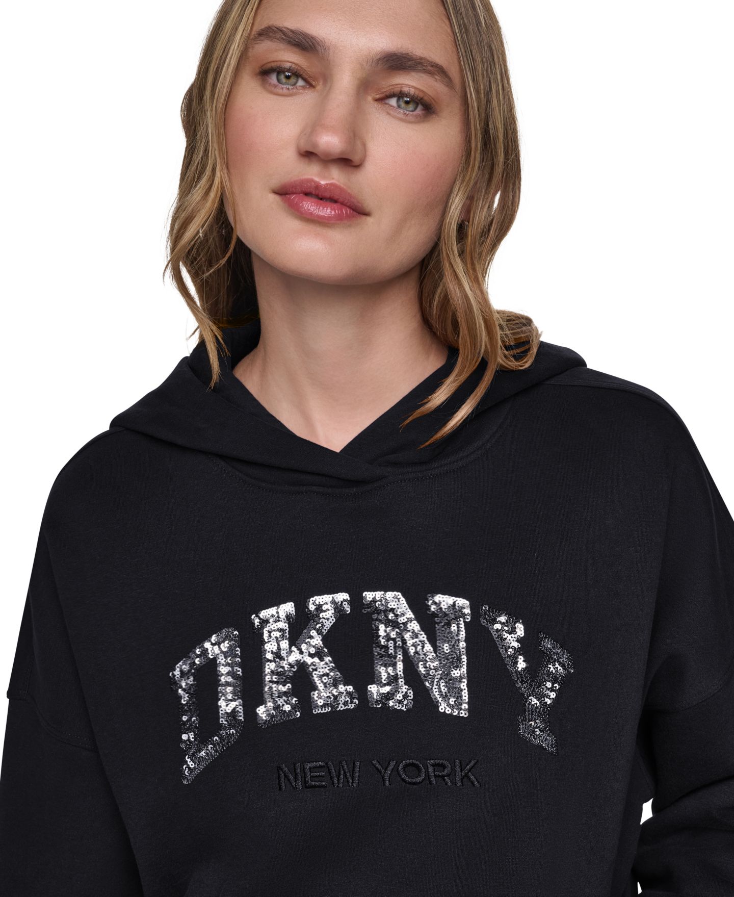 Женская худи DKNY Sport Varsity с пайетками, цвет: Чёрный / Серебряный — фото 4
