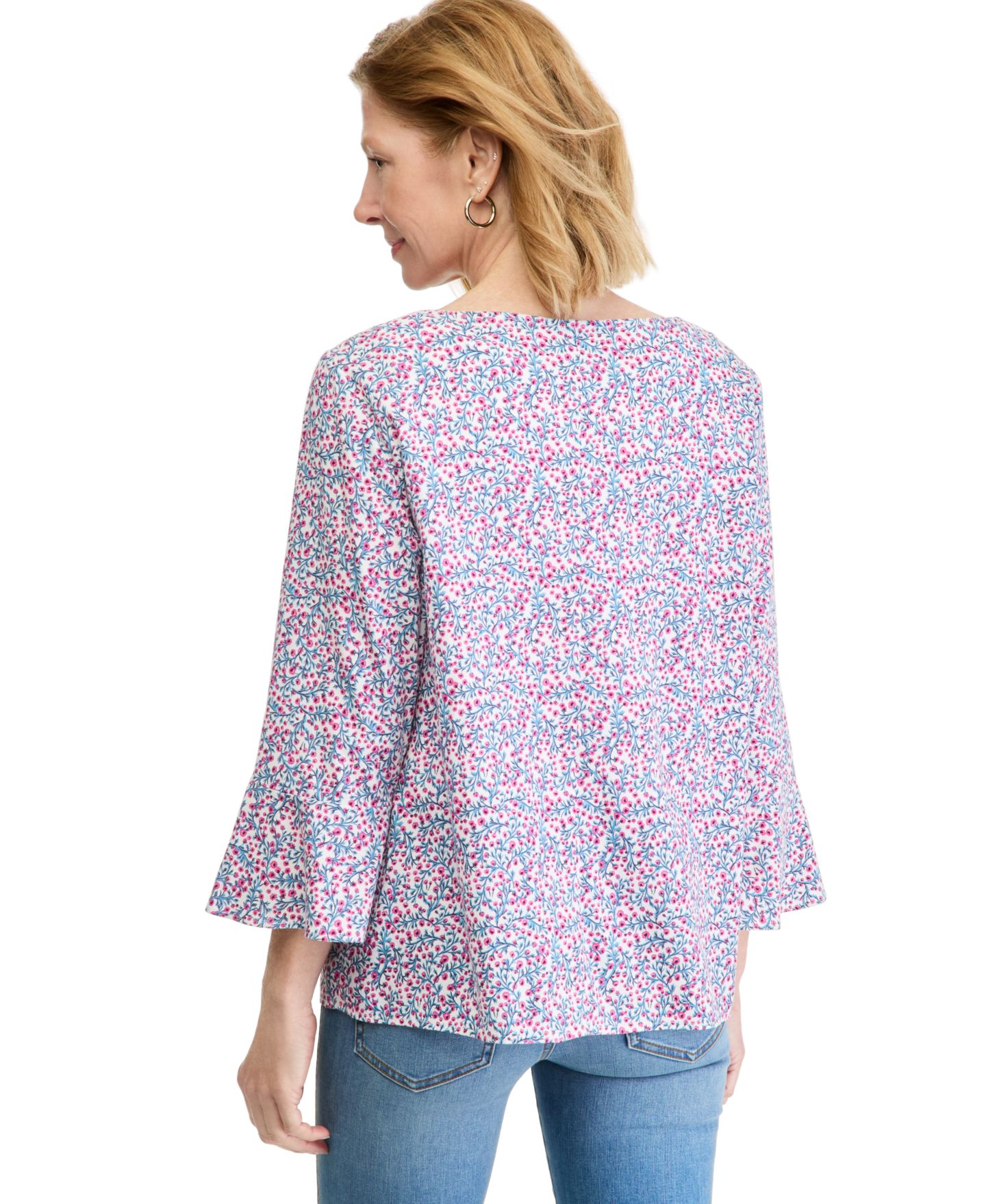 Женский топ Style & Co Printed Pintuck 3/4-Sleeve, цвет: Ванильный — фото 4