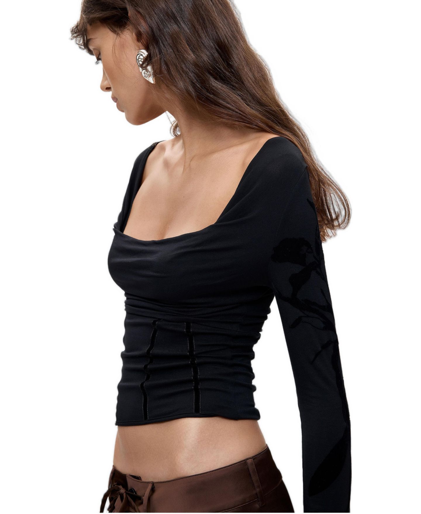 Женская футболка Desigual Long-Sleeve Draped Cropped, цвет: Чёрный — фото 4
