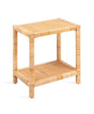 Rafina Rattan Rectangle Side Table Boho Rectangular End Table, Tiered Table Design, Dorm Room Decor Accent, Woven Rattan Tabletops