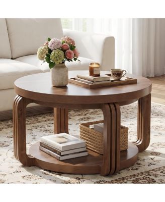 31.5" Round Coffee Table with 2-Tier Storage