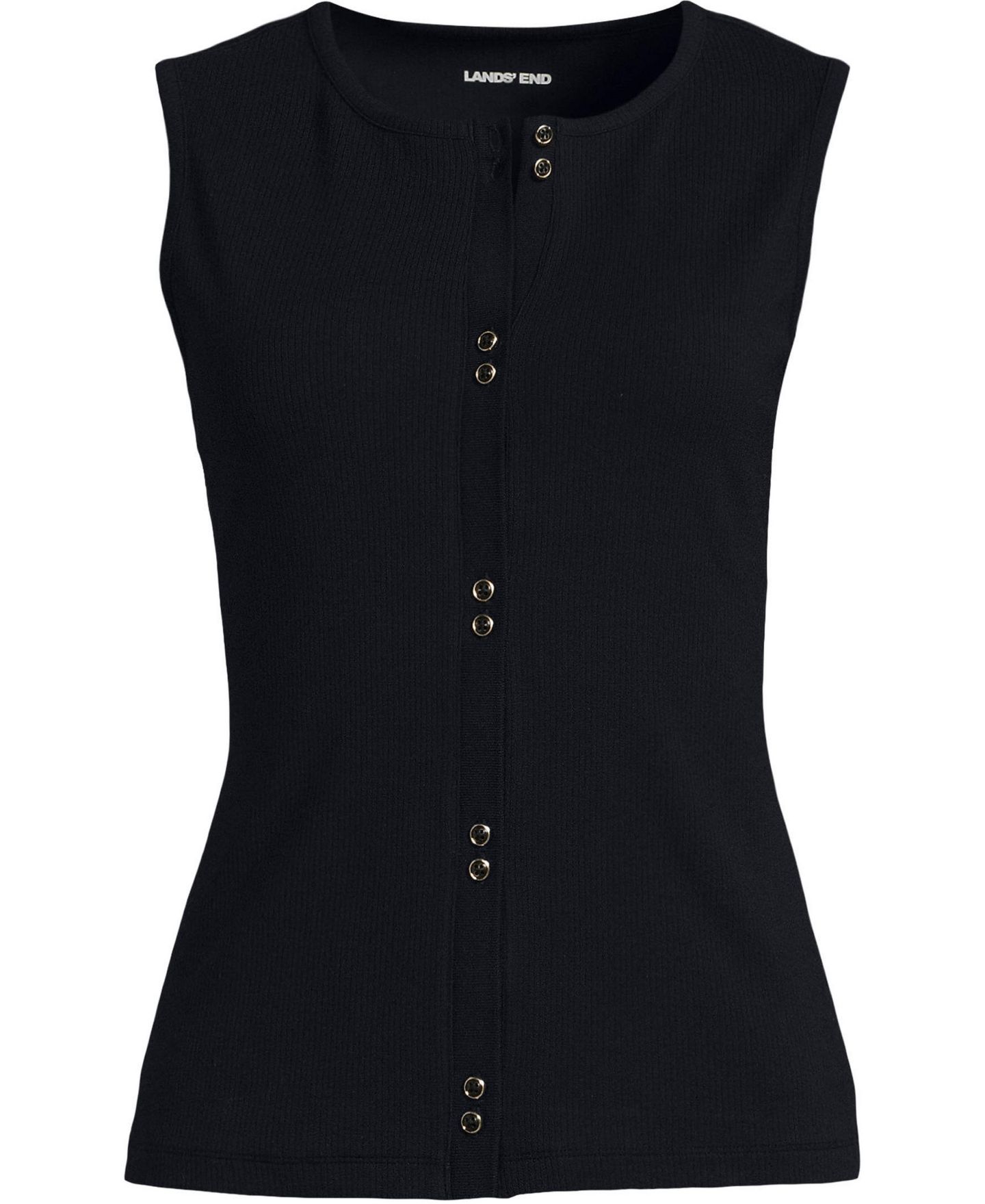 Женский топ Lands' End Ribbed Button, цвет: Чёрный — фото 4