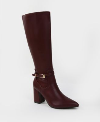 Mina Knee High Riding Boots with Buckle Accent