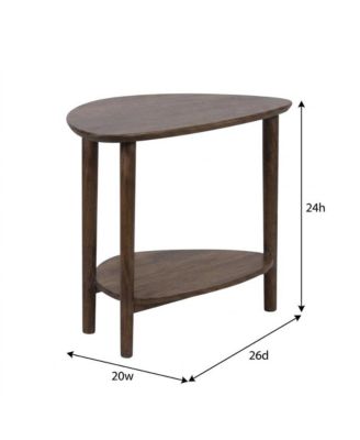 Solid Acacia Wood End Table with Lower Shelf and Rustic Farmhouse Style