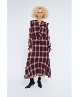 Women's Ditta Long-Sleeve Tie Neck Ruffle Midi Dress