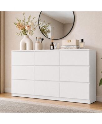 9 Drawer Dresser, 55.1'' Wide Wood Handle Free Chest of Drawers with Smooth Glide Storage Drawers and Anti