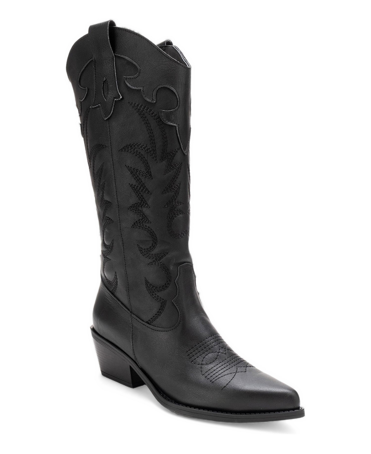 Forever & Always Shoes Matias Leather Western Block-Heel Boots - Black
