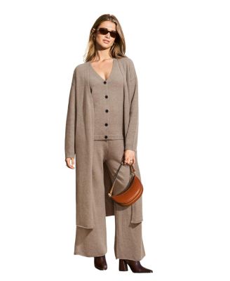Women's Knit V-Neck Wide-Leg Cardigan, Top, and Pants, 3-Piece Set
