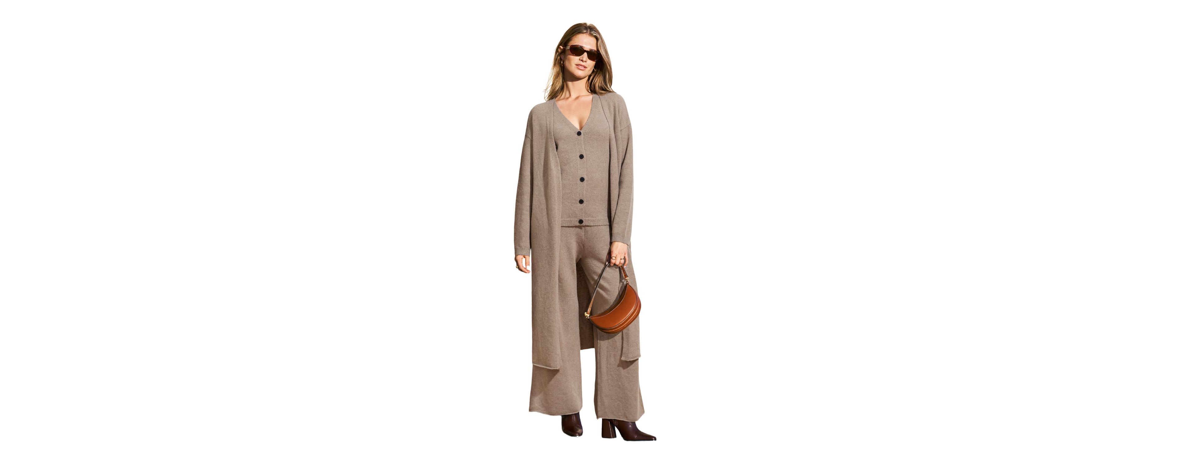 Cupshe Women's Knit V-Neck Wide-Leg Cardigan, Top, and Pants, 3-Piece Set