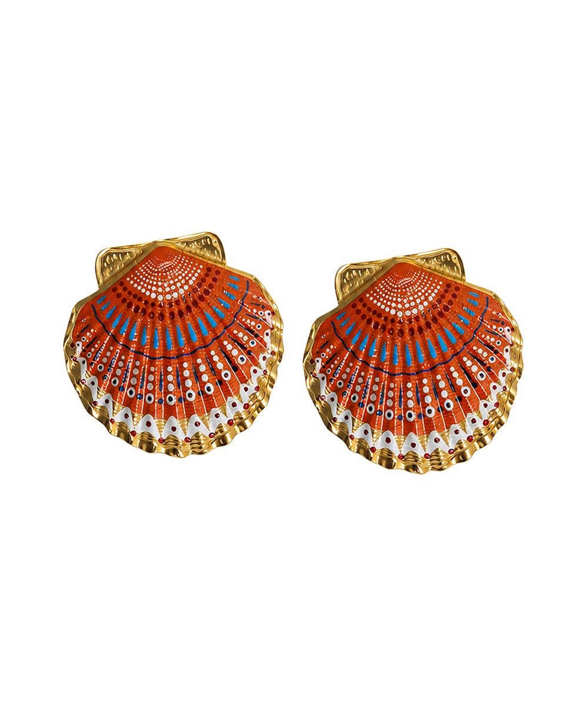 Sohi Women's Coral-Orange Scallop-Shell Drop Earrings
