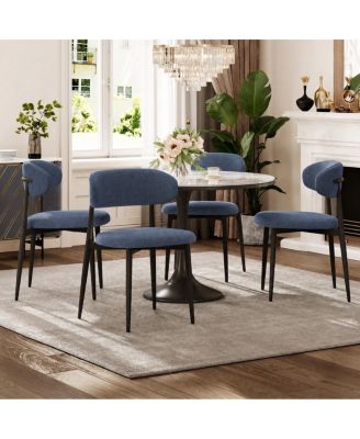 Dining Chairs Set of 4, Modern Upholstered Dining Room Chairs, Metal Legs Kitchen Table Chairs, Curved Backrest, Adjustable Feet