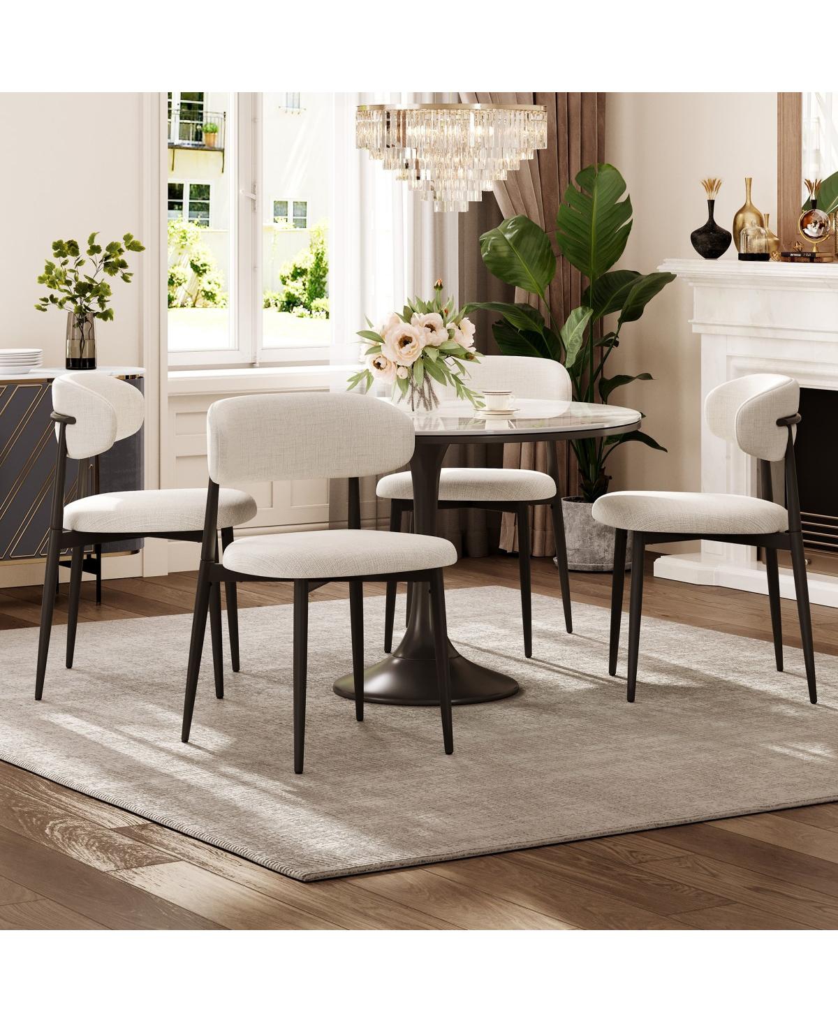 Maison Boucle Dining Chairs Set of 4, Modern Upholstered Room Chairs, Metal Legs Kitchen Table Curved Backrest, Adjustable Feet