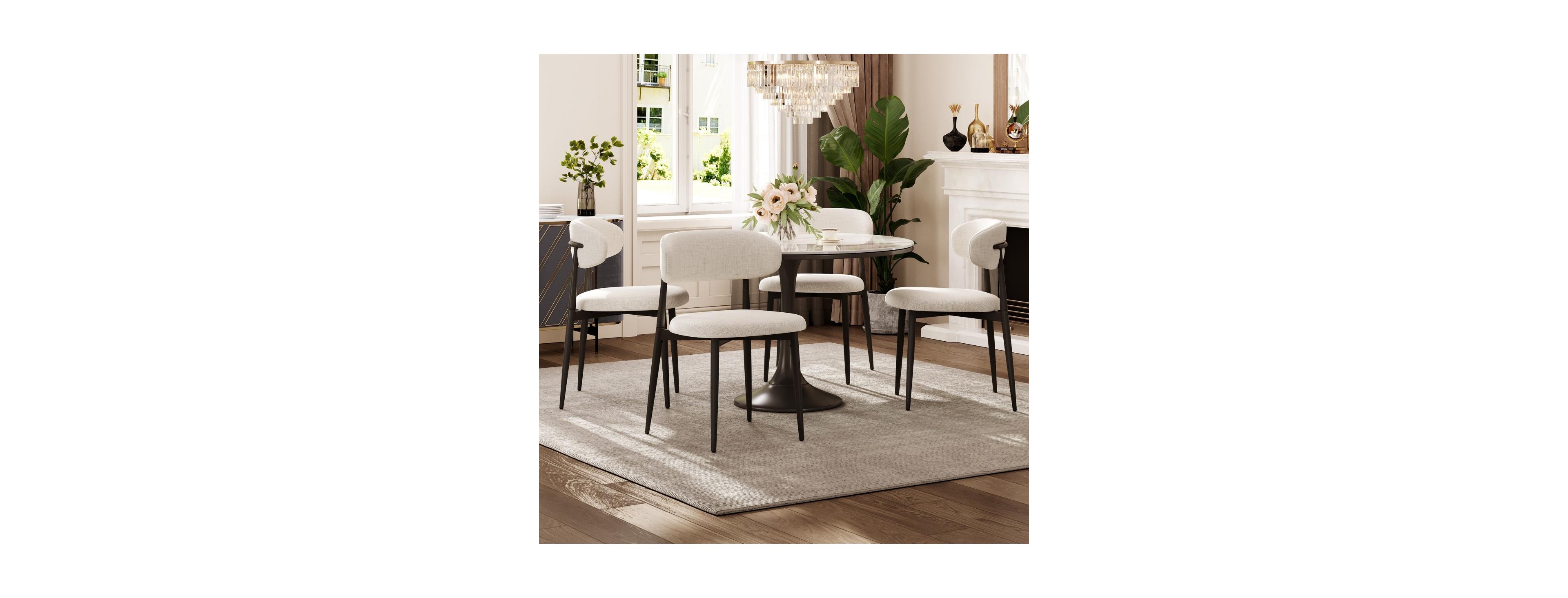 Maison Boucle Dining Chairs Set of 4, Modern Upholstered Room Chairs, Metal Legs Kitchen Table Curved Backrest, Adjustable Feet