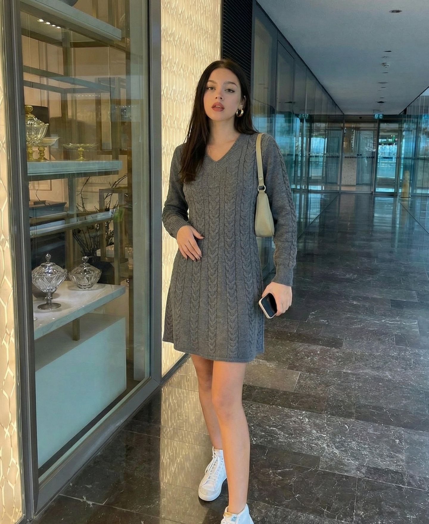 Женское платье Modenaire Cable-Knit Mini Sweater Dress, цвет: Угольный — фото 3