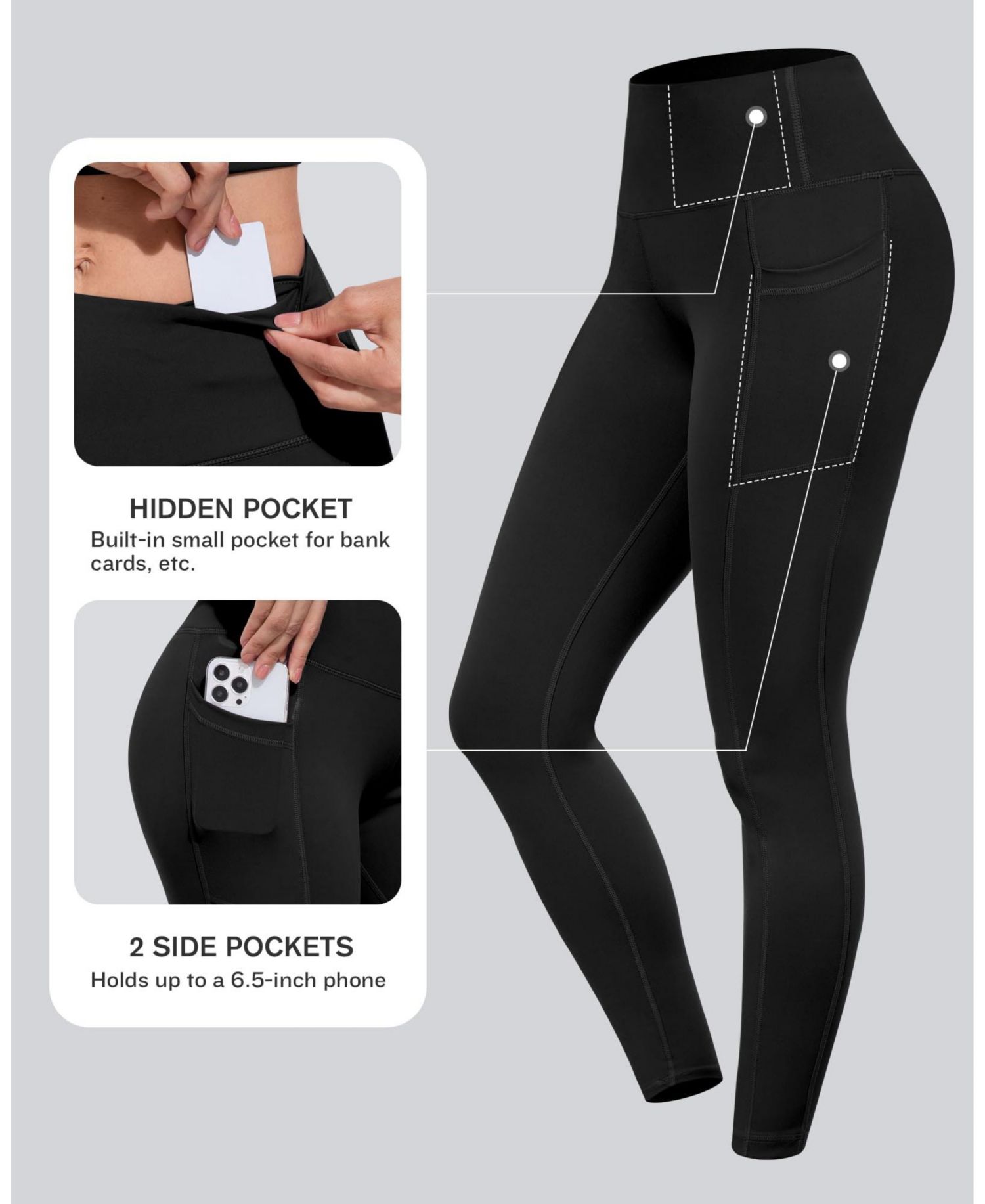 3 Packs Womens High Waisted Pocket Workout Yoga Leggings Fitness