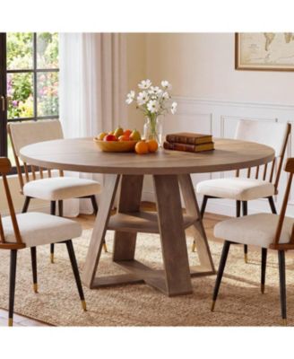 47.24" Round Dining Table for 4-6, with X-Cross Base and Storage Shelf