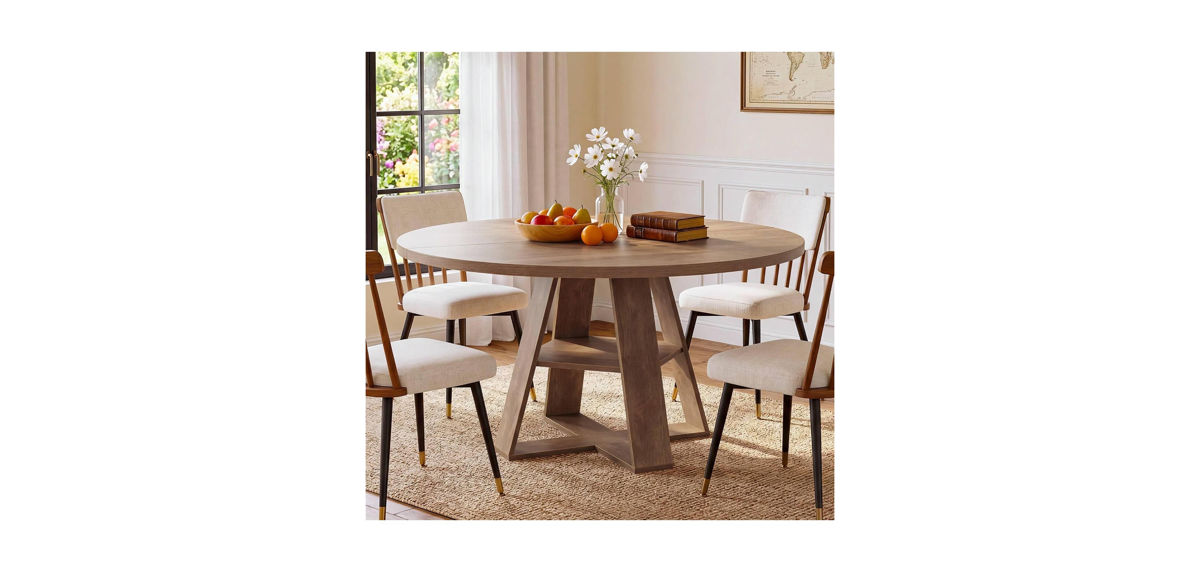 Tribesigns 47.24" Round Dining Table for 4-6, with X-Cross Base and Storage Shelf