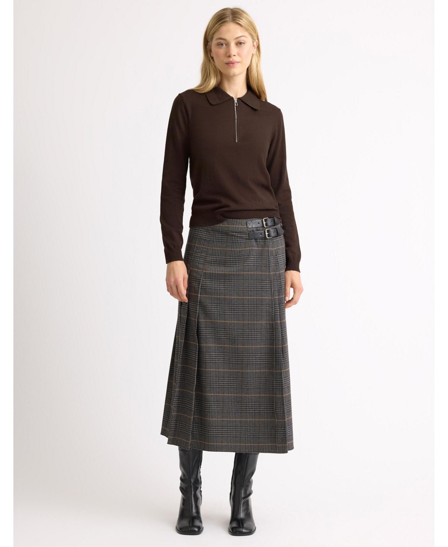 Женская юбка Albaray Plaid A-Line Pleated Midi, цвет: Серый — фото 2