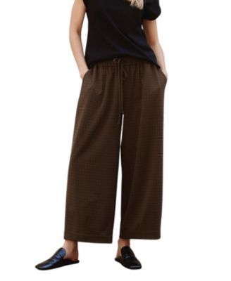 Women's Gingham-Print Drawstring Wide-Leg Culotte