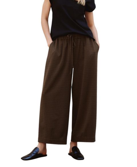 Женские брюки Albaray Gingham-Print Drawstring Wide-Leg Culotte, цвет: Шоколадный