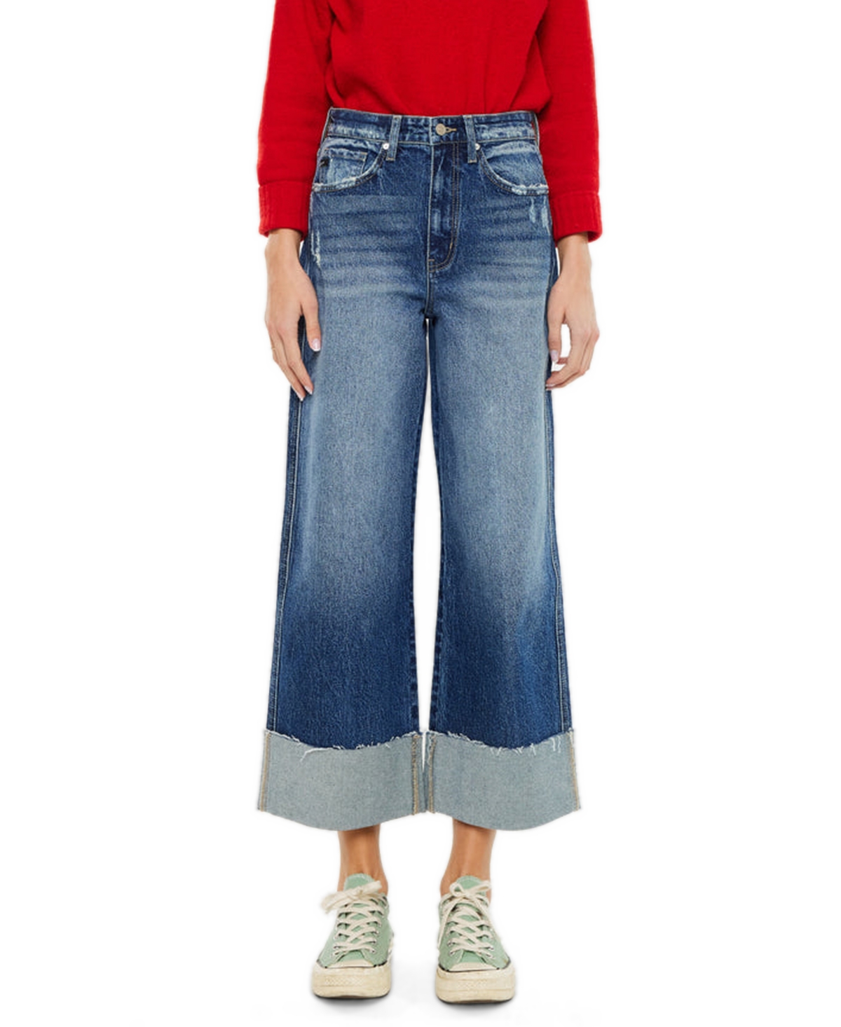 KanCan Women's Lynn High-Waisted Cropped Wide-Leg Jeans