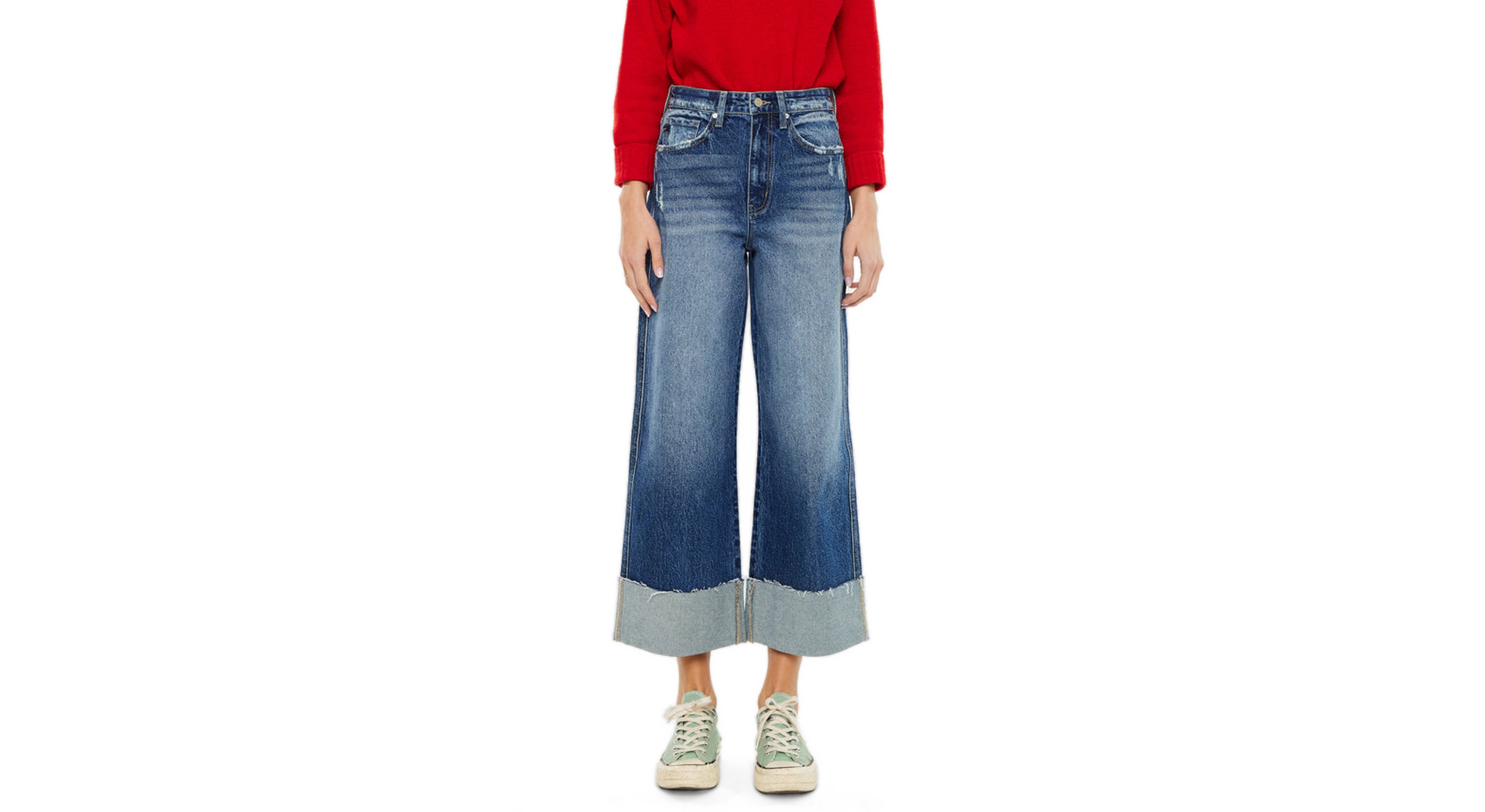 KanCan Women's Lynn High-Waisted Cropped Wide-Leg Jeans