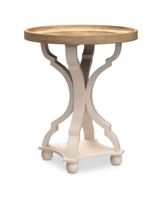 Round Rustic Wooden Accent Tray Top Nightstand Side Table, White Legs