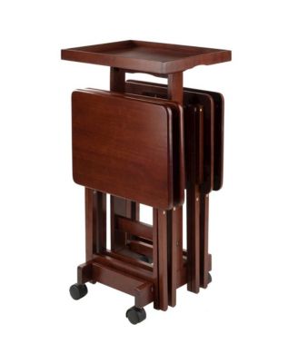 Walnut Solid Wood TV Tray Set - Folding Snack Tables for Dining and Work