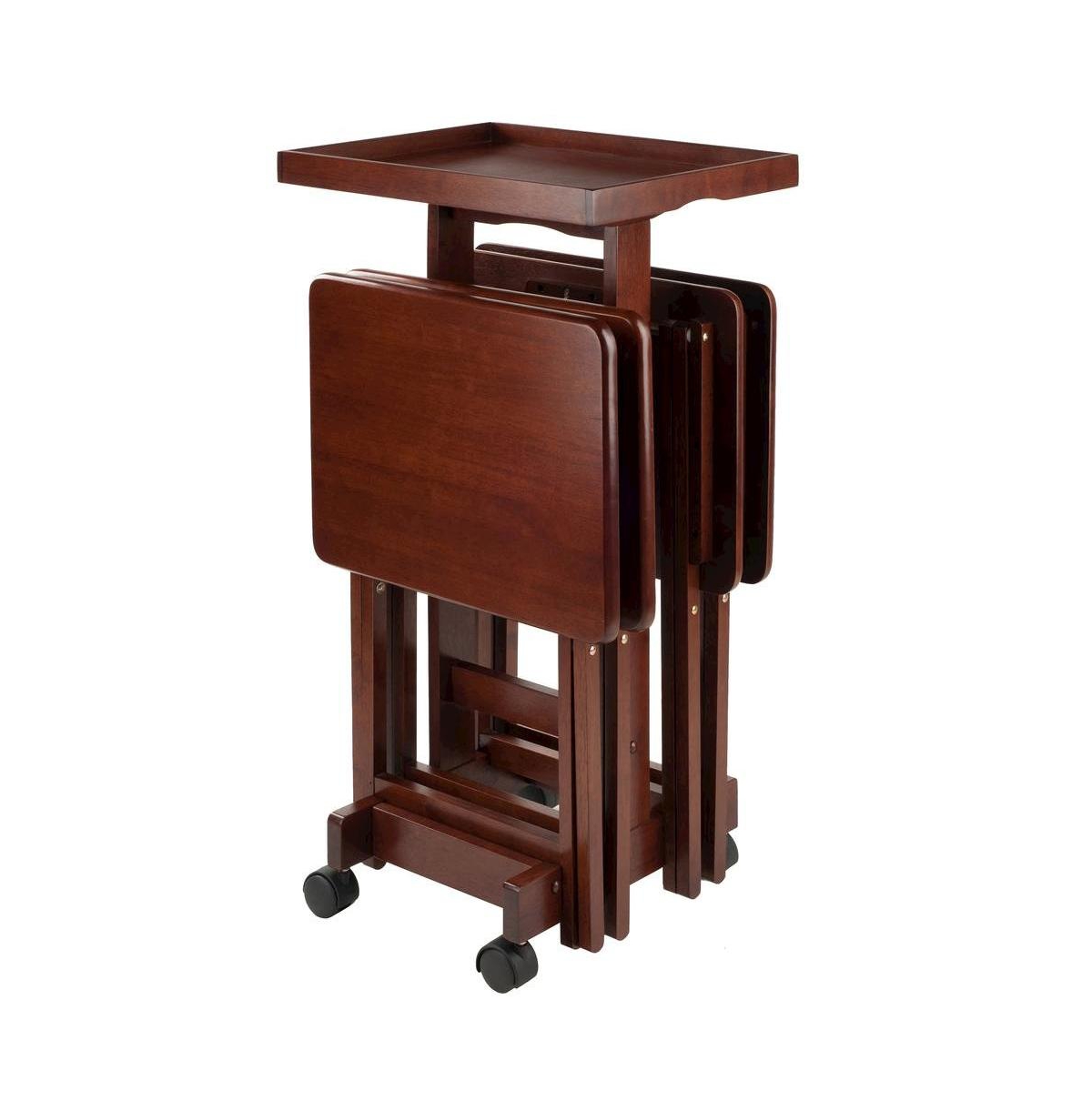 FurniFact Walnut Solid Wood Tv Tray Set - Folding Snack Tables for Dining and Work