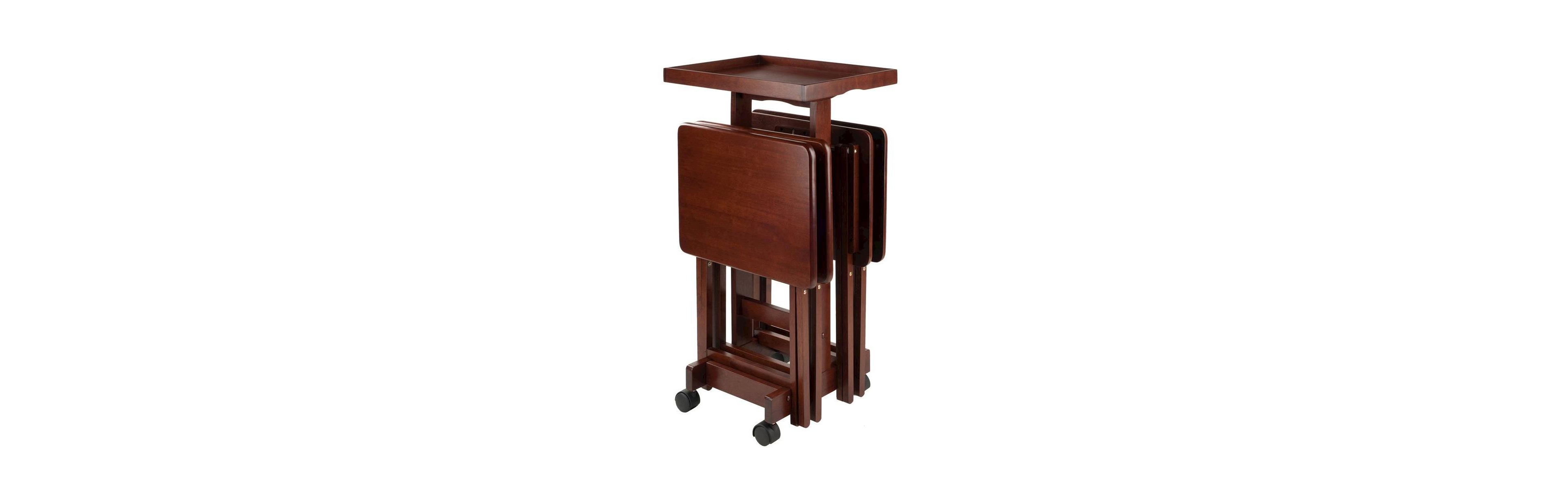 FurniFact Walnut Solid Wood Tv Tray Set - Folding Snack Tables for Dining and Work