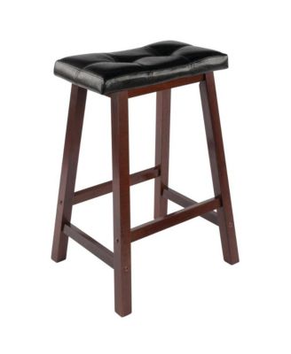  Faux Leather Saddle Seat Bar Stool, 24 Inch Counter Height Kitchen Stool