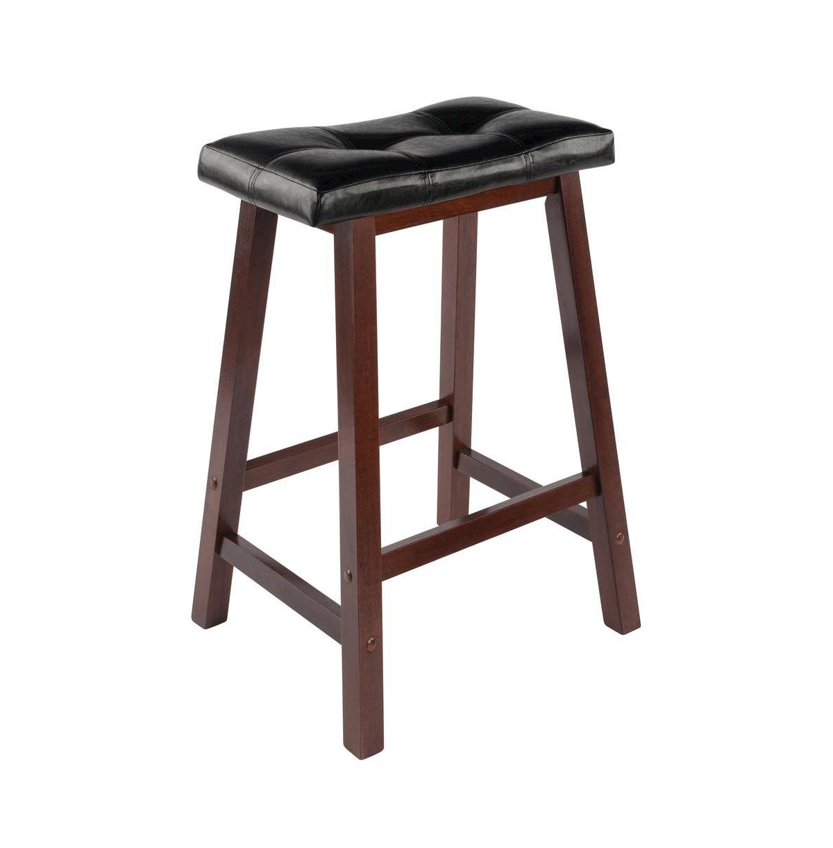 FurniFact Faux Leather Saddle Seat Bar Stool, 24 Inch Counter Height Kitchen Stool