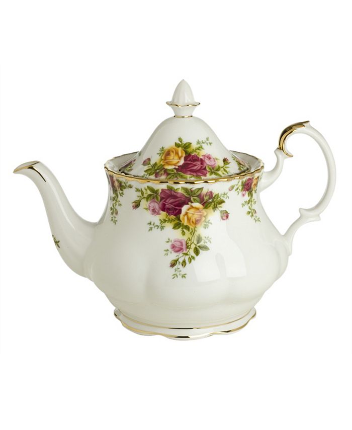 42 oz Mostly White with Multicolored Floral Print Royal Albert Old Country Roses Teapot