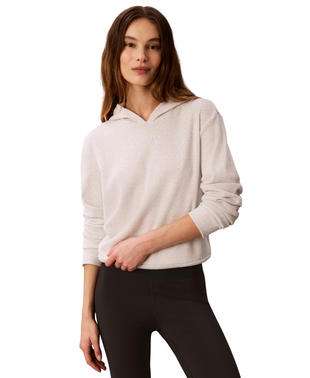 Calvin Klein Performance Women's Waffle-Knit Pullover Hoodie - Light Grey Heather