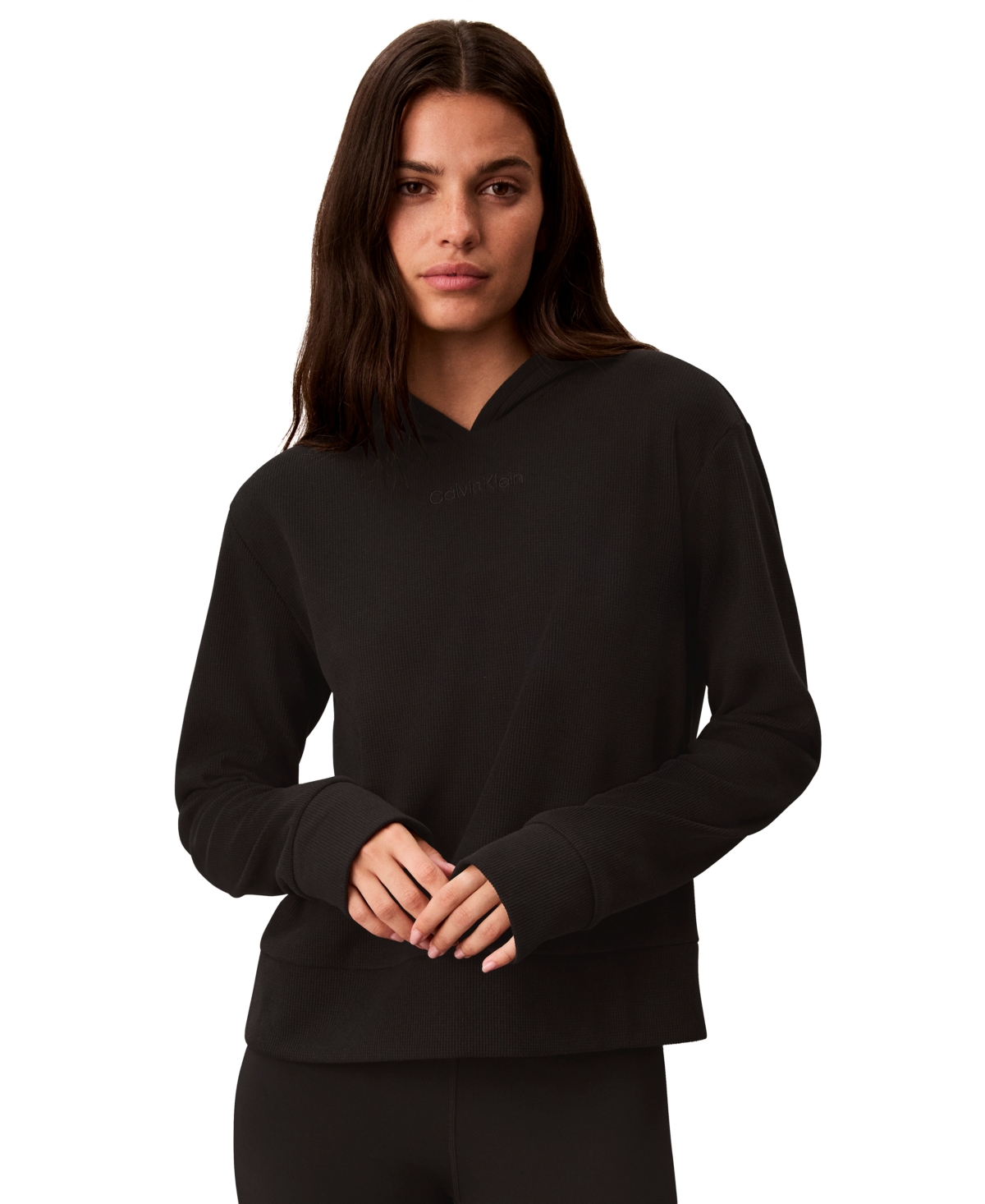 Calvin Klein Performance Women's Waffle-Knit Pullover Hoodie - Black