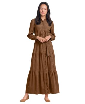 Women's Tiered Corduroy Long-Sleeve Dress