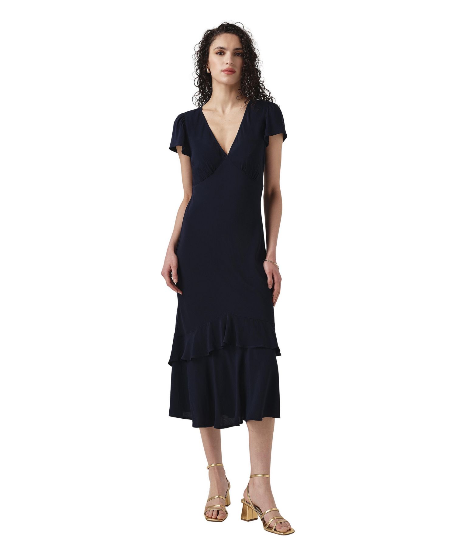 Women's Corinne Empire-Waist V-Neck Ruffled-Hem Midi Dress