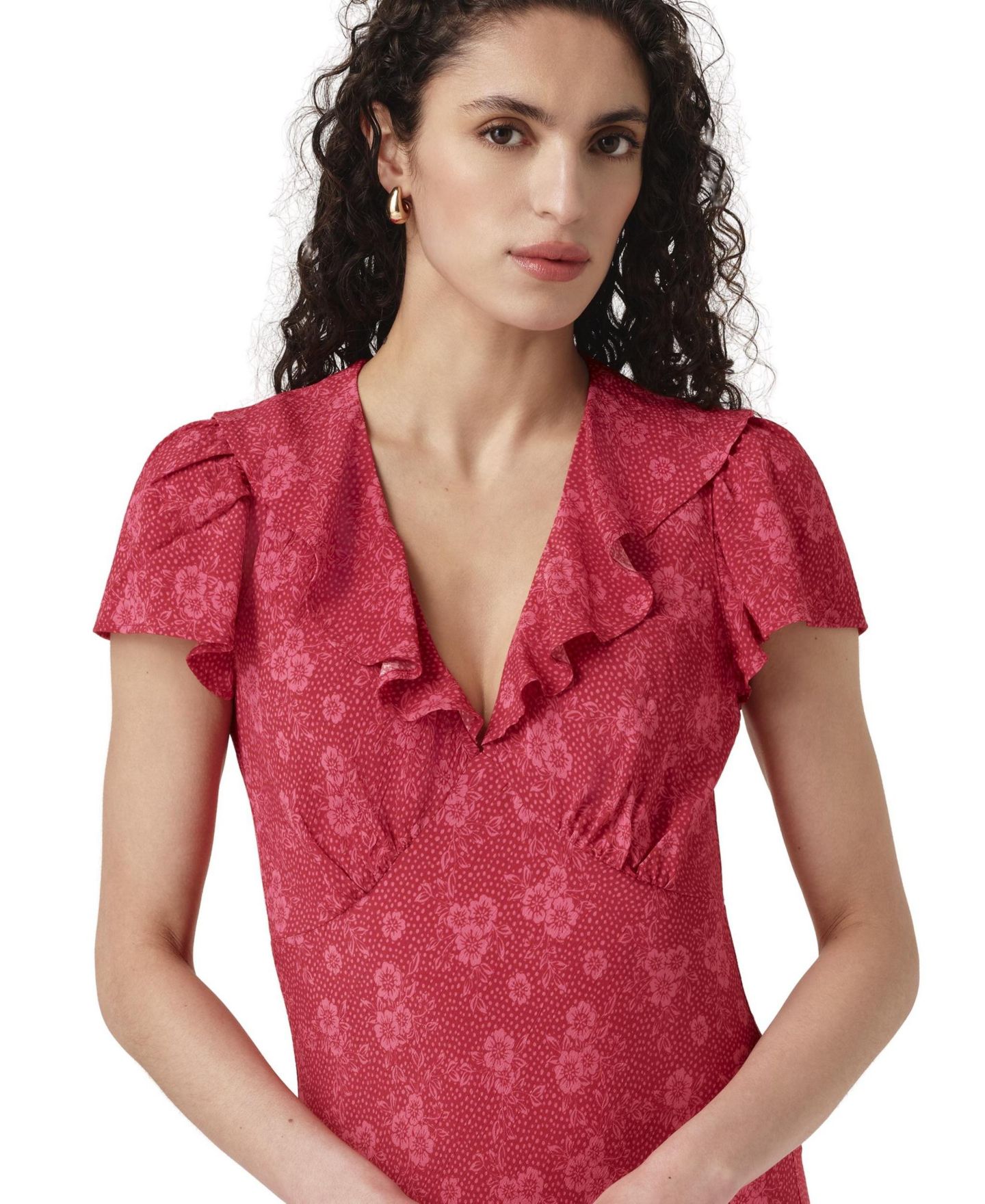 Женское платье Ghost London Kimmy Floral-Print Empire-Seam Midi, цвет: Розовый с принтом — фото 3