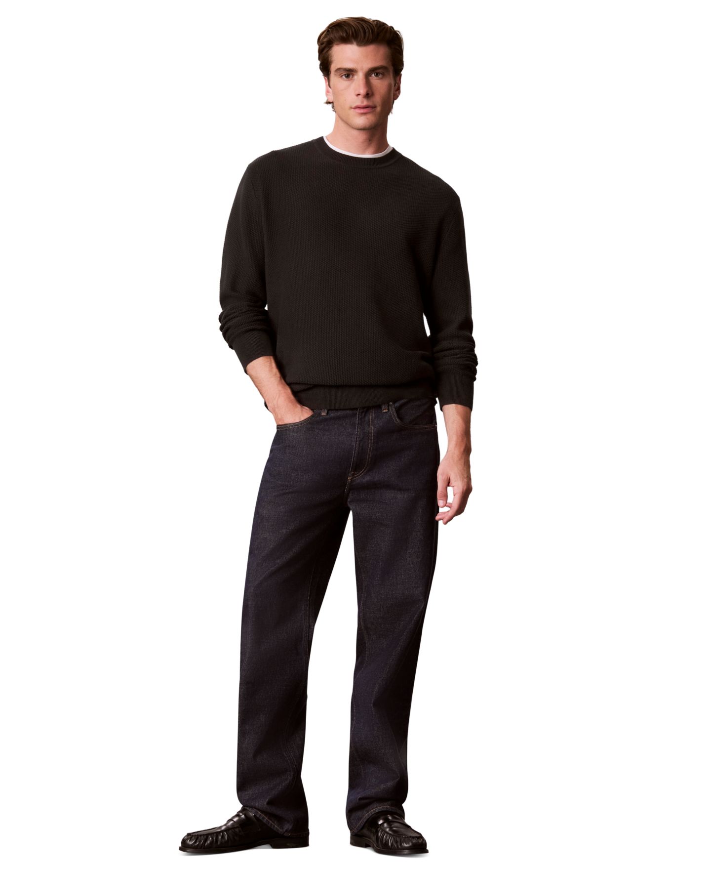 Мужской свитер Calvin Klein Textured Cotton Crewneck, цвет: Чёрный — фото 2