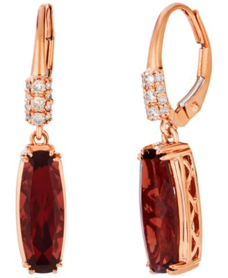 Diamond and Garnet Cushion-Cut Drop Earrings (1/6 ct. t.w. diamond, 4 1/2 ct. t.w. garnet) in 14k Rose Gold